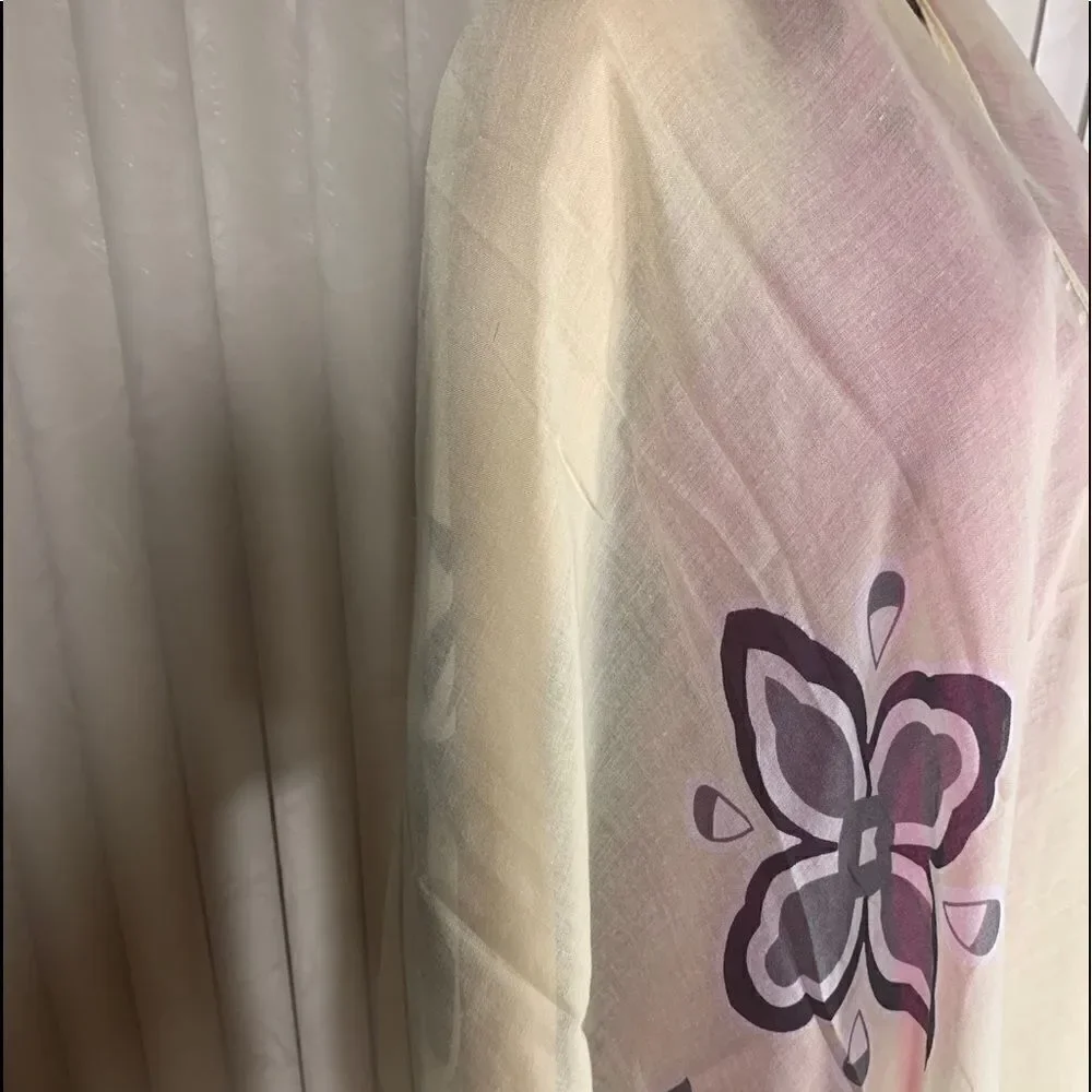 Sheer Scarve  Beige With Gold And Black Design Tassles Opening In Front New